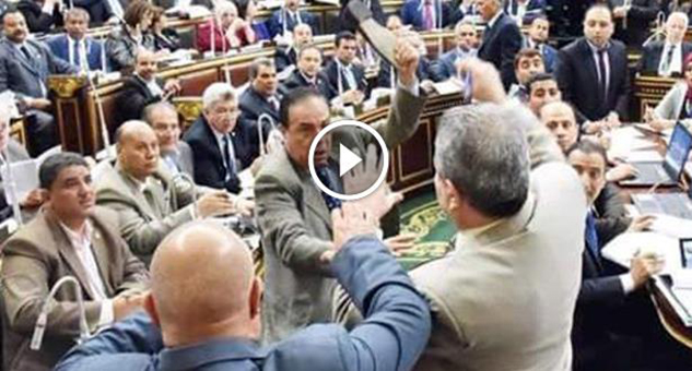 صورة بالفيديو.. برلماني مصري يضرب زميله بالحذاء لمقابلته السفير الاسرائيلي