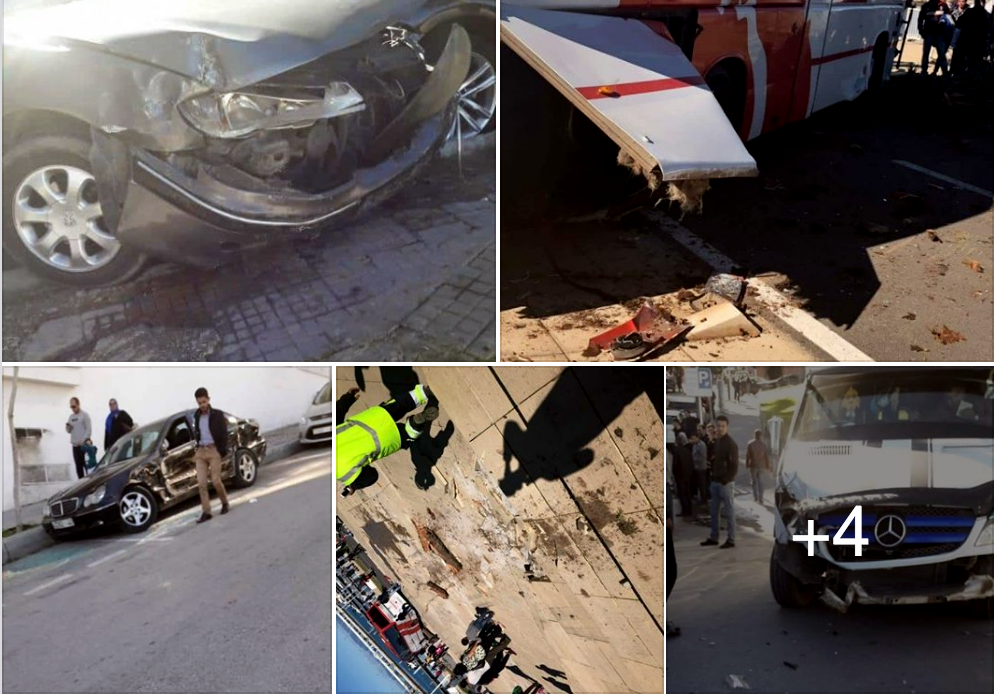 صورة صور لحادثة “اقتحام” حافلة لـ “مارينا” طنجة واصطدامها بـ 10 سيارات